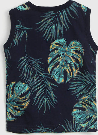 Canottiera Bambino Estiva Stampa Foglie Canotta Spalla Larga Bimbo Girocollo Estate Stampata Colorata Blu Scuro Verde 100% Cotone CANOTTA Piccole Canaglie - Tropea, Commerciovirtuoso.it