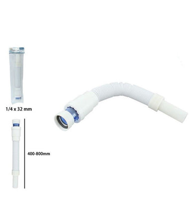 Canotto Tubo Di Scarico Flessibile Estensibile Lavabo Lavello 1/4 X 32 Mm 10077