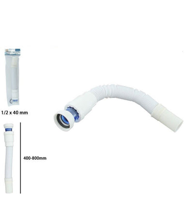 Canotto Tubo Scarico Flessibile Estensibile Lavabo Lavello 1 1/2 40mm Bianco 10710