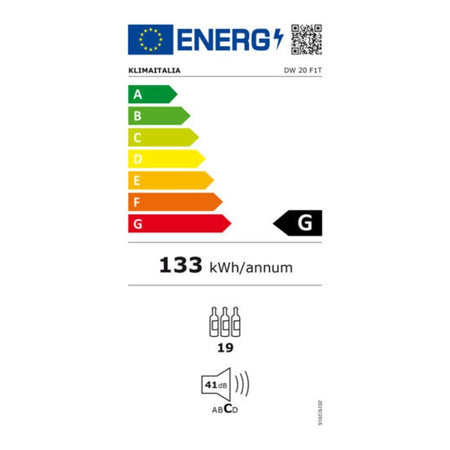 Cantinetta incasso ventilato DW20F1T con maniglia integrata 18 bottiglie colore nero classe G