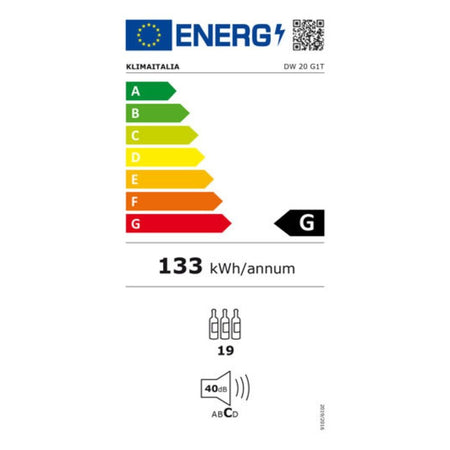 Cantinetta incasso ventilato DW20G1T con maniglia esterna 18 bottiglie colore nero classe G