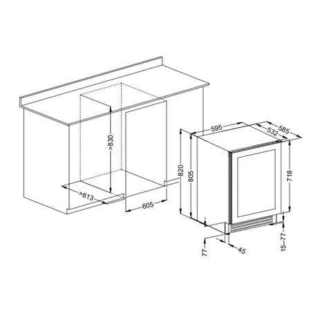 Cantinetta incasso ventilato DW51G1T con maniglia esterna 52 bottiglie nero classe G