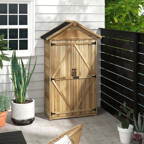 Capanno-Attrezzi-a-3-Ripiani-Rimovibili-con-Chiavistello,-in-Legno-di-Abete,-102x54x177-cm-DF484H-120V00NDDF4