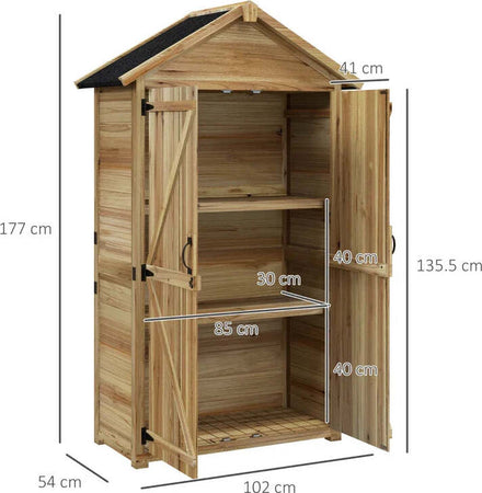 Capanno-Attrezzi-a-3-Ripiani-Rimovibili-con-Chiavistello,-in-Legno-di-Abete,-102x54x177-cm-DF484H-120V00NDDF4