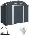 Capanno-Porta-Attrezzi-con-Ripiani-Regolabili-e-2-Finestre,-in-Acciaio-Zincato,-238x132x198.5-cm,-Grigio-Scuro-LK584H-114V00CGLK5