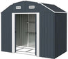 Capanno-Porta-Attrezzi-con-Ripiani-Regolabili-e-2-Finestre,-in-Acciaio-Zincato,-238x132x198.5-cm,-Grigio-Scuro-LK584H-114V00CGLK5