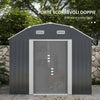 Capanno-Porta-Attrezzi-con-Ripiani-Regolabili-e-2-Finestre,-in-Acciaio-Zincato,-238x132x198.5-cm,-Grigio-Scuro-LK584H-114V00CGLK5