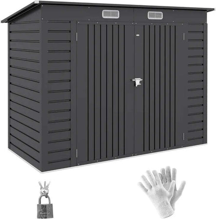 Capanno-Porta-Attrezzi-con-Ripiani-Regolabili-e-Chiavistello,-in-Acciaio-Zincato,-249x121x183-cm,-Grigio-UJ384H-118V00GYUJ3