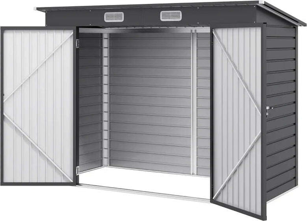 Capanno-Porta-Attrezzi-con-Ripiani-Regolabili-e-Chiavistello,-in-Acciaio-Zincato,-249x121x183-cm,-Grigio-UJ384H-118V00GYUJ3