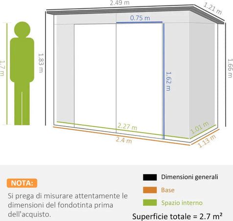 Capanno-Porta-Attrezzi-con-Ripiani-Regolabili-e-Chiavistello,-in-Acciaio-Zincato,-249x121x183-cm,-Grigio-UJ384H-118V00GYUJ3