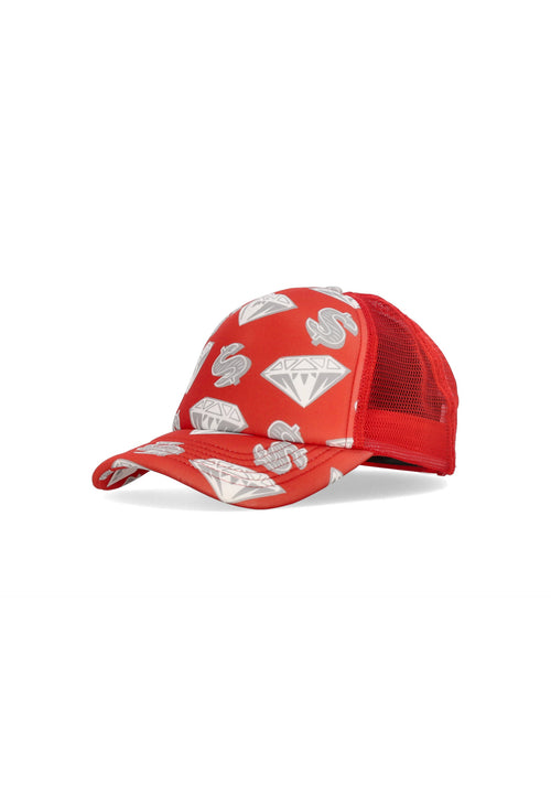 BILLIONAIRE BOYS CLUB Cappellino Visiera Curva Uomo Diamonds & Dollars Trucker Cap Red da uomo
