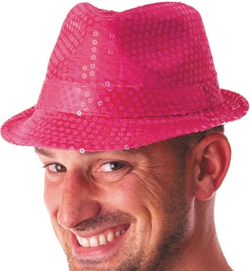Cappello-Borsalino-Paillettes-Fucsia-Spettacolo-Teatro-Paillette-Uomo-Donna