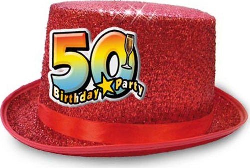 Cappello Cilindro Glitter Rosso Con Applicazione Resinata “50 Anni Birthday Party” Buon Compleanno Casa e cucina/Hobby creativi/Articoli per feste e compleanni/Cappellini maschere e accessori/Cappelli Kondorama - Martinsicuro, Commerciovirtuoso.it