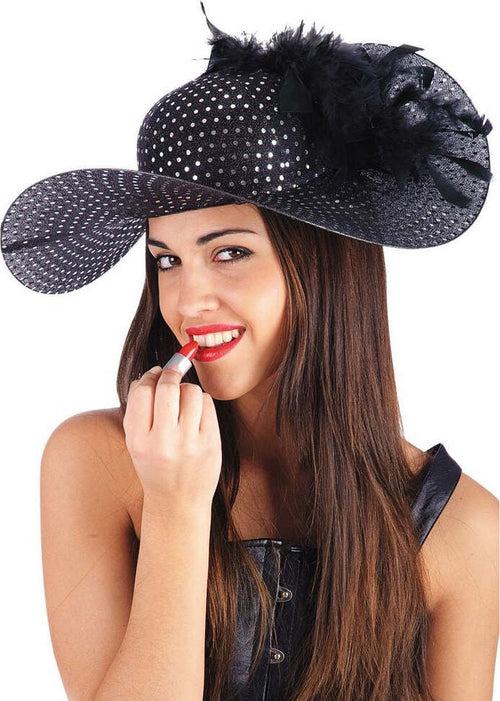 Cappello Dama Nero Paillettes Piume Cappello da Donna Elegante con Piume Nere per Travestimento Moda/Donna/Accessori/Cappelli e cappellini/Cappelli da sole Kondorama - Martinsicuro, Commerciovirtuoso.it