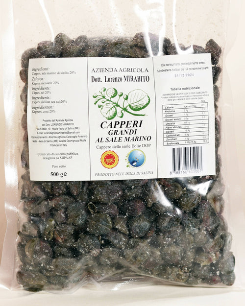 Capperi Grandi Dop Sottosale Di Salina in 3 buste Buste Da 500g cadauna Azienda Agricola Dott. Lorenzo Mirabito