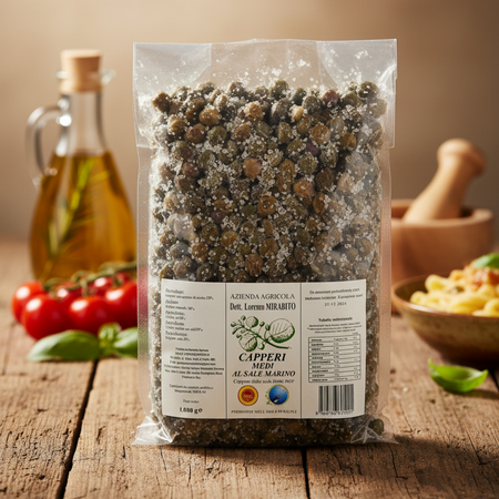 Capperi Medi Dop Sottosale Di Salina In 3 Buste Da 1 Kg cadauna Azienda Agricola Dott. Lorenzo Mirabito