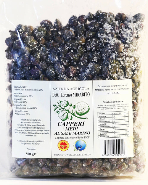 Capperi Medi Dop Sottosale Di Salina in 3 Buste Da 500g cadauna Azienda Agricola Dott. Lorenzo Mirabito