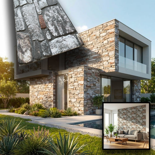 CAPPOTTO esterno - interno isolante in STYROFOAM 3D sp.2cm (120x50cm) con sabbiatura e malta Pietra grande