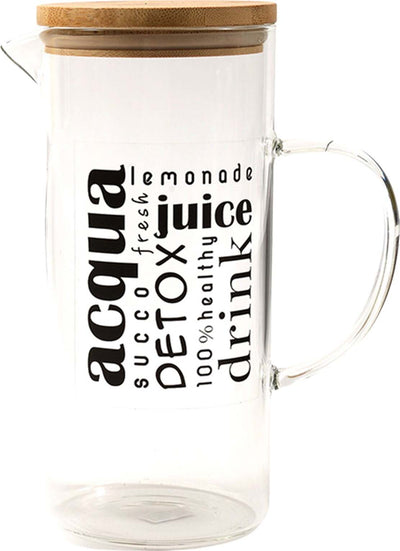 Caraffa in vetro borosilicato con tappo in Bamboo da 1300mL da 16.5 x 10 x h 22.5 cm Casa e cucina/Stoviglie/Bicchieri e cristalli/Brocche carraffe e decanter/Brocche e caraffe La Zappa - Altamura, Commerciovirtuoso.it