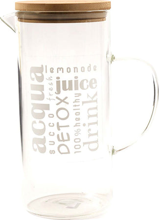 Caraffa in vetro borosilicato con tappo in Bamboo da 1300mL da 16.5 x 10 x h 22.5 cm Casa e cucina/Stoviglie/Bicchieri e cristalli/Brocche carraffe e decanter/Brocche e caraffe La Zappa - Altamura, Commerciovirtuoso.it