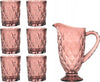 Caraffa in vetro con beccuccio e manico, set caraffa + 6 bicchieri in vetro