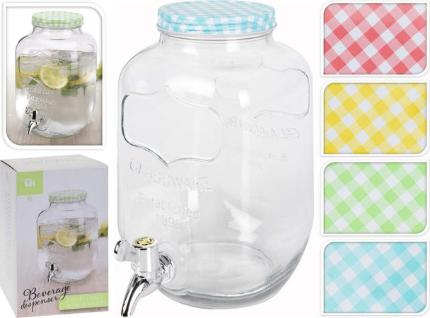 Caraffa in vetro dispenser porta bevande barattolo con rubinetto 4 lt