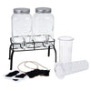 Caraffe in vetro porta bevande con rubinetto, infusiere e supporto in metallo 2 x 4 Lt