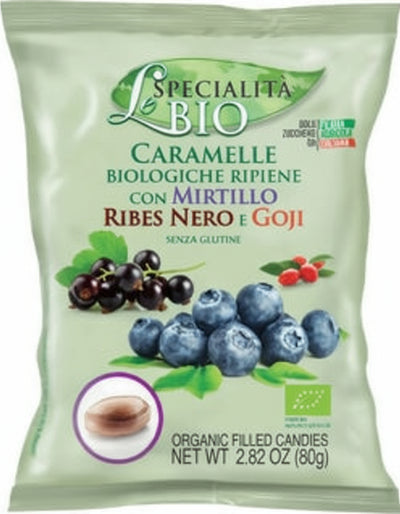 Caramelle biologiche 80g con mirtillo, ribes nero e goji