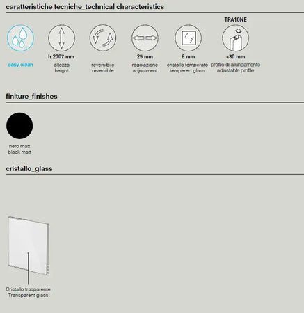 Parete Walk In Profili Neri H200 Anticalcare 6mm Trasparente - Shopbagno.it