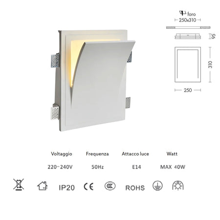 *STOCK* Portafaretto In Gesso Ceramico ad incasso 250x310x95mm 40W GU10 IP20