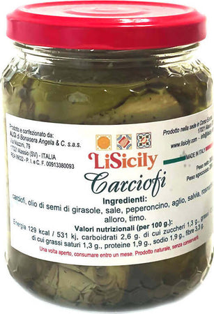 Carciofi Sottolio Lisicily in Vasetto 300 Gr Carciofi in Vaso Di Vetro per Condimenti Antipasti E Bruschette Alimentari e cura della casa/Cibi in scatola e conserve/Olive e sottaceti/Carciofi LiSicily dolci per passione - Alassio, Commerciovirtuoso.it