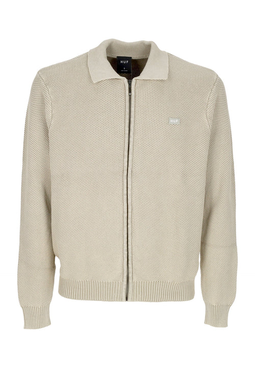 HUF Cardigan Uomo Anton Zip Overdyed Sweater Putty da uomo