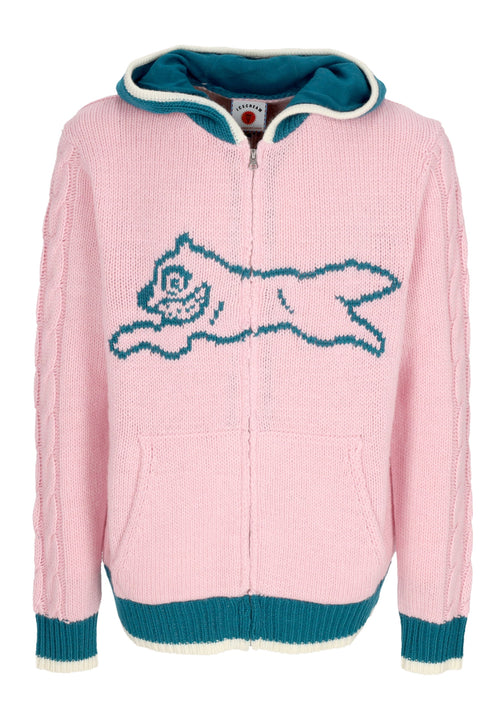 ICE CREAM Cardigan Uomo Running Dog Knitted Zip Through Hooded Pink da uomo
