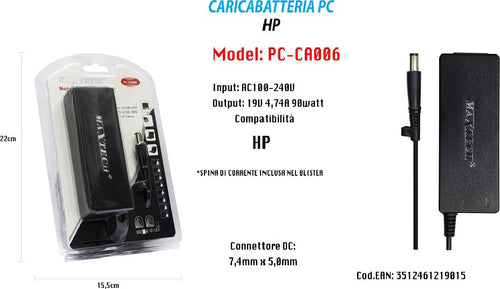 Caricabatteria 19v 4,74a 90w Per Notebook Hp Pc Alimentatore Maxtech Pc-ca006 Elettronica/Informatica/Accessori/Accessori per PC portatili/Caricabatterie e docking station/Caricatori e alimentatori Trade Shop italia - Napoli, Commerciovirtuoso.it