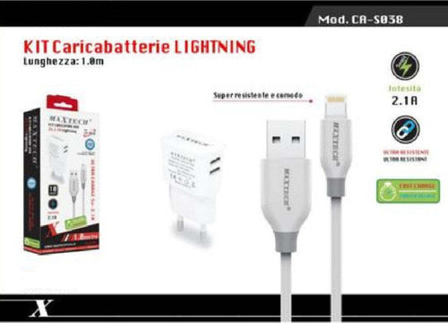 Caricabatteria Caricatore 2 Porte Usb 2.1a + Cavo Lightning 1 Mt Maxtech Ca-s038 Caricabatteria Trade Shop italia - Napoli, Commerciovirtuoso.it