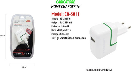 Caricabatteria Caricatore Usb Ultra Ricarica Per Smartphone 5v-2100ma Maxtech Ca-s011 Caricabatteria Trade Shop italia - Napoli, Commerciovirtuoso.it