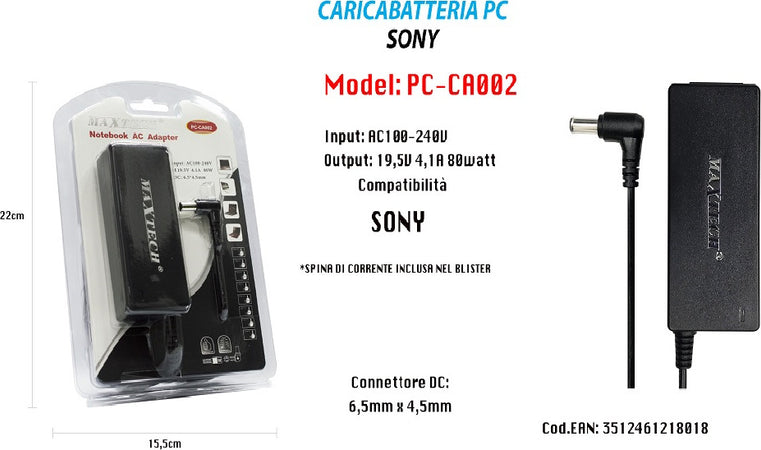 Caricabatteria Notebook Pc Sony Alimentatore Batteria Ricambio 19,5v Maxtech Pc-ca002 Informatica e Videogiochi > Accessori PC > Alimentatori Notebook Trade Shop italia - Napoli, Commerciovirtuoso.it