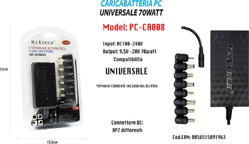 Caricabatteria Pc Universale 70w Notebook Pc Adattatore 9,5v-20v Maxtech Pc-ca008 Informatica e Videogiochi > Accessori PC > Alimentatori Notebook Trade Shop italia - Napoli, Commerciovirtuoso.it