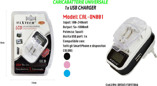 Caricabatteria Universale Caricatore Lcd Usb Per Cellulare Fotocamera Maxtech Cal-on001 Caricabatteria Trade Shop italia - Napoli, Commerciovirtuoso.it