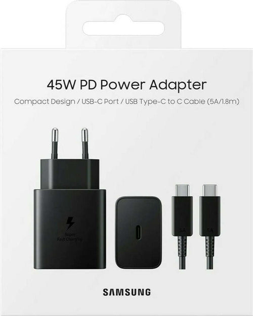 Caricabatteria USB-C 45W PD 3.0 + Cavo originale Samsung per Galaxy S22 S23 S24 Ultra 5G Flip Fold