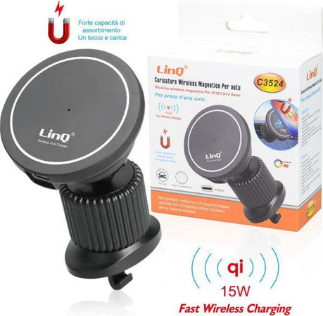 Caricabatteria-Wireless-Magnetico-Presa-Aria-Auto-360°-Qi-15-W-Smartphone-C3524