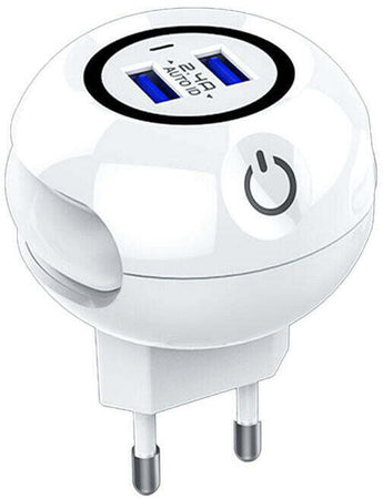 Caricabatterie 2 Porta Usb Lampada Led Luce Notturna Tasto Touch Carica Batteria Gloriashoponline