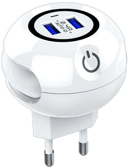 Caricabatterie 2 Porta Usb Lampada Led Luce Notturna Tasto Touch Carica Batteria Gloriashoponline