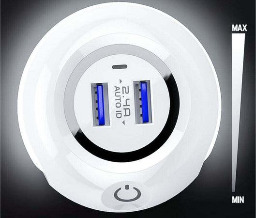 Caricabatterie 2 Porta Usb Lampada Led Luce Notturna Tasto Touch Carica Batteria Gloriashoponline