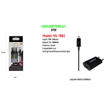 Caricabatterie-2x1-5pin-Per-Samsung-Galaxy-Series-Smartphone-5v/1a-Maxtech-Ms-t002