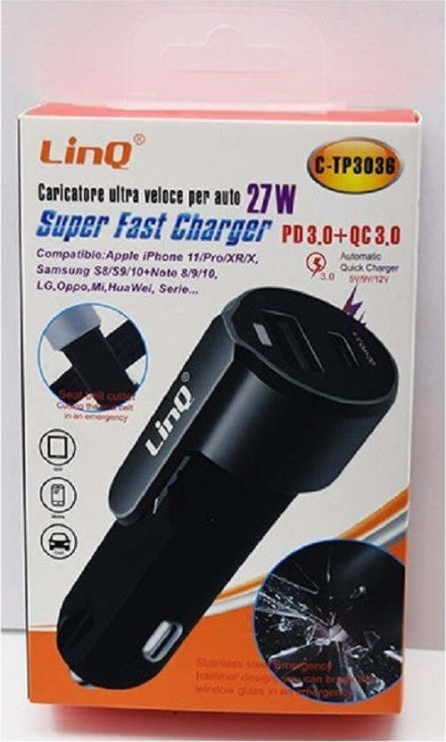 Caricabatterie Adattatore Caricatore Rapido Auto Pd+qc3.0 Super Fast 27w C-tp3036 Elettronica/Cellulari e accessori/Accessori/Caricabatterie/Caricabatterie da auto Trade Shop italia - Napoli, Commerciovirtuoso.it