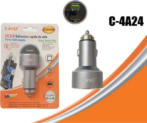 Caricabatterie Alimentatore Caricatore Da Auto 2 Usb 2a+2.4a Con Luce Blu C-4a24 Elettronica/Cellulari e accessori/Accessori/Caricabatterie/Caricabatterie da auto Trade Shop italia - Napoli, Commerciovirtuoso.it