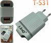 Caricabatterie Alimentatore Doppia Usb 1a + 2.1a 5v 15w Smartphone Tablet T-s31 Elettronica/Informatica/Accessori/Accessori per PC portatili/Caricabatterie e docking station/Caricatori e alimentatori Trade Shop italia - Napoli, Commerciovirtuoso.it