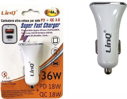 Caricabatterie Caricatore Da Auto Adattatore Ultra Rapido Pd + Qc 3.0 36w C-4a36 Elettronica/Cellulari e accessori/Accessori/Caricabatterie/Caricabatterie da auto Trade Shop italia - Napoli, Commerciovirtuoso.it