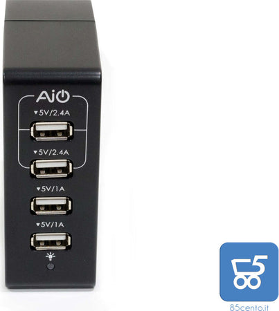 Caricabatterie da Parete 5V 2 Porte USB 2,4A + 2 Porte USB 1,0A per iPhone Smarphone